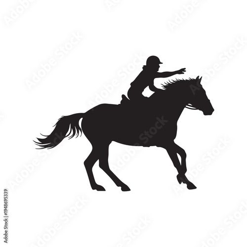 Rider on a horse. Silhouette in black and white. Vector illustration. on white back ground