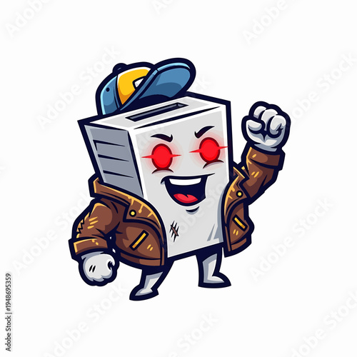Cartoon Paper Shredder Hero in Leather Jacket and Cap