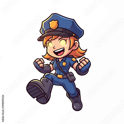 Police Officer Cartoon Character Jumping for Joy
