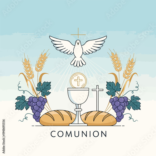Religious themed illustration with symbolic elements of communion