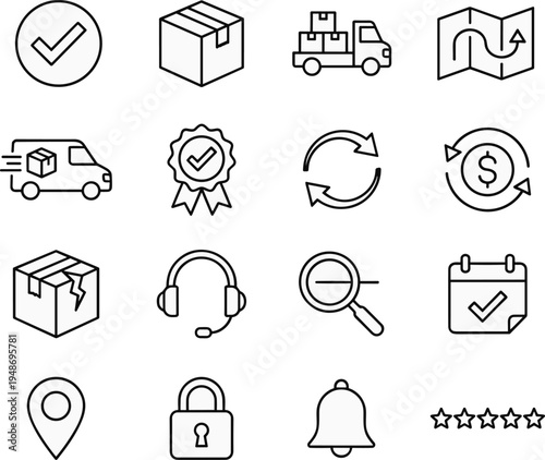 Set of 16 E-commerce and Shipping Line Icons Vector