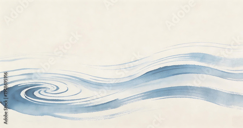 Abstract blue water wave illustration with swirling patterns, rendered in an artistic ink brush style. Ideal as a decorative background or design element for modern projects.