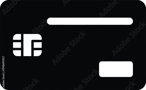 Black Credit Card Icon with EMV Chip and Magnetic Stripe