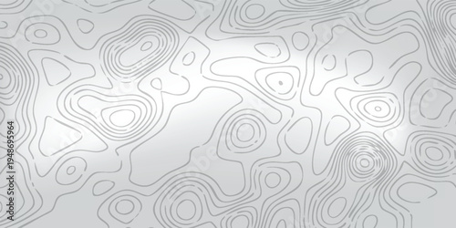 Light gray terrain contour design, flowing white altitude lines creating abstract landscape layers, modern cartographic vector texture.