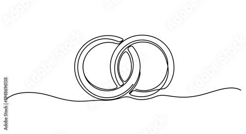 Two intertwined wedding rings in a minimalist single line drawing