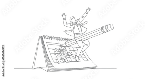 Businessman jumping over calendar with pencil marking event, deadline concept