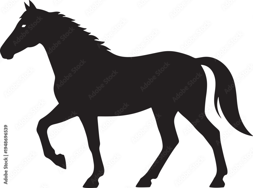Fototapeta premium Horse silhouette walking isolated on transparent background one animal