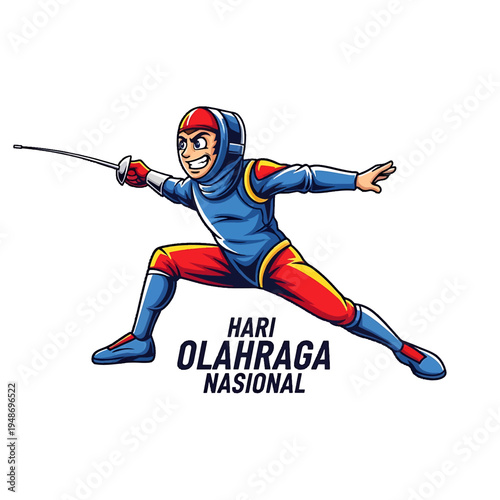 Fencer in dynamic pose for National Sports Day