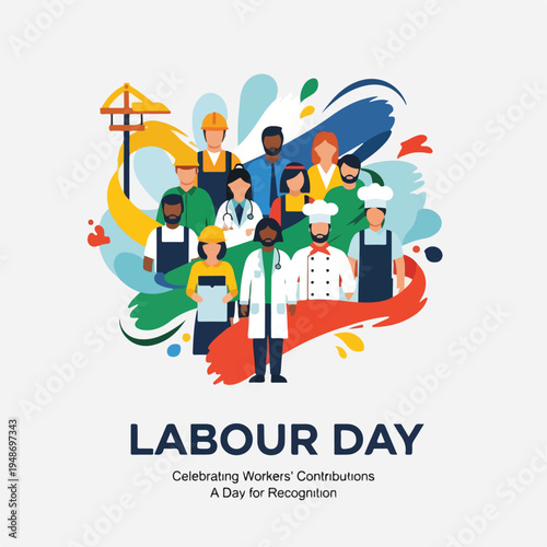 Illustration of various professions in a celebratory visual