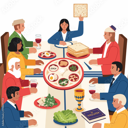 Illustration of people at a table, celebrating (1)