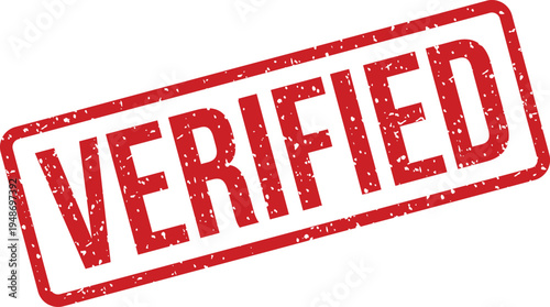 Prominent red rectangular rubber stamp displaying the word VERIFIED with a textured grunge effect on white