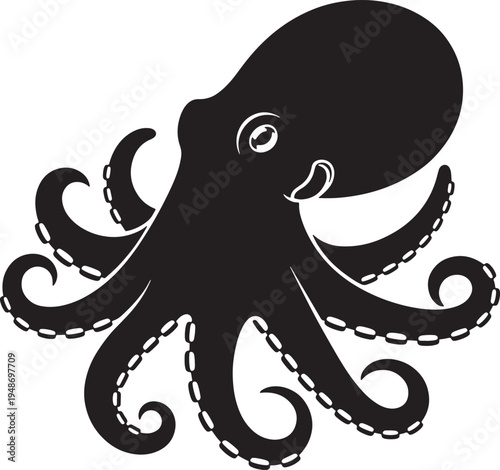 Octopus illustration with tentacles and suckers on white background