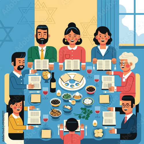 Illustration of a family seated around a table during a special meal