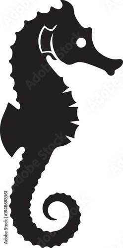 Black silhouette of a seahorse facing right side  marine animal