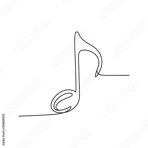Continuous Line Drawing of a Single Music Note. Melody and Sound Concept