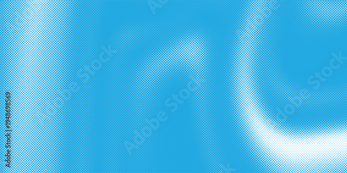 Abstract cyan dotted wave pattern, dense halftone particles forming soft flowing curves, modern comic style vector background.