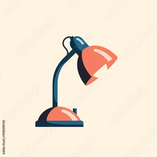 Modern adjustable desk lamp with orange shade vector graphic illustration