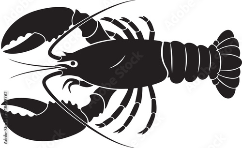 Large black lobster silhouette with claws and antennae on white