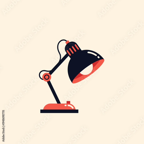 Modern adjustable desk lamp with red accents and black shade vector illustration