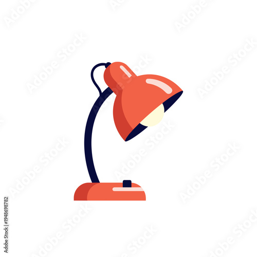 Orange desk lamp with adjustable arm and base vector illustration