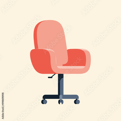 Modern office chair with wheels and cushioned seat in coral color