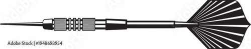 Black silhouette of a dart for playing darts, with fletching and a sharp tip