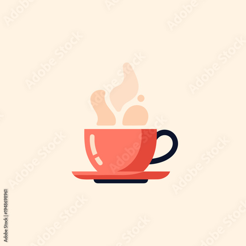 Steaming hot cup of coffee on a saucer