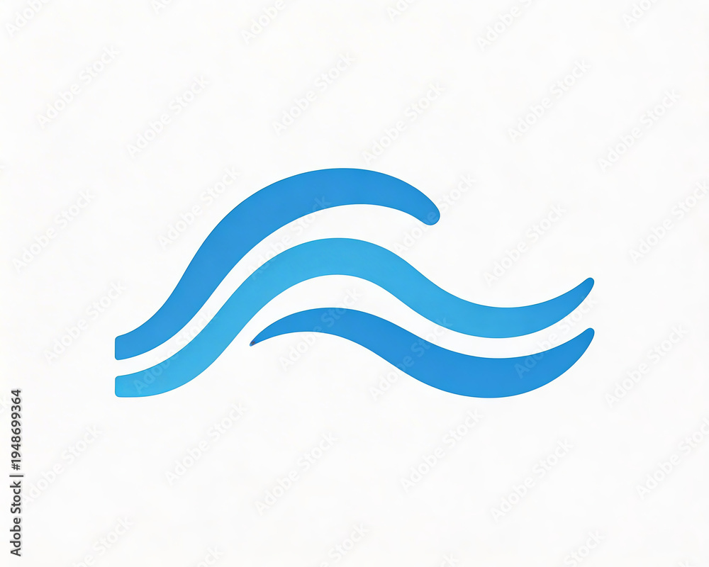 Obraz premium Abstract blue wave icon with three curved lines, representing water, liquid flow, and fluid dynamics. Designed as a minimalist symbol or logo for aquatic themes.