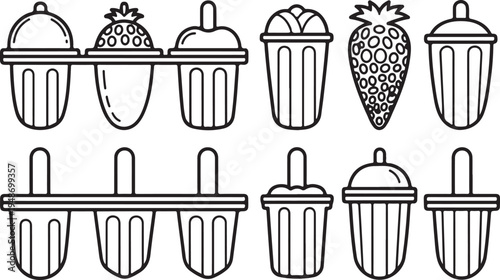 Assorted fruit-shaped containers with lids and handles on a shelf Vector
