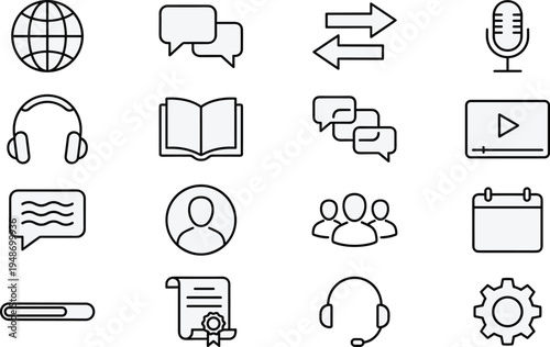 Set of 16 Outline Communication and Business Vector Icons