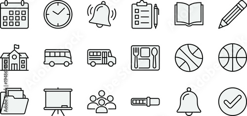 Set of 18 Education and School Line Icons Vector