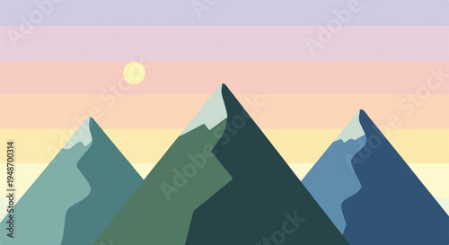 Pixelated landscape with mountains, sunrise and colorful sky