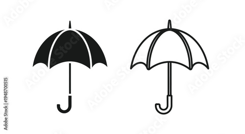 Two umbrella icons a solid black version and a line art outline