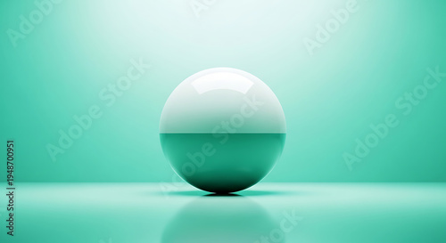 Teal background with reflective sphere divided into light and dark teal halves light teal shiny surface