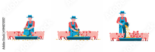 Farmer feeding piglets in a barn