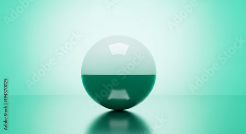 Teal sphere with reflection on surface green shiny