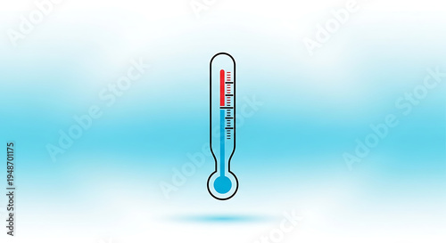 Thermometer with red and blue temperature indicator on gradient blue background heat