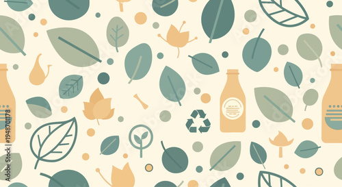 Eco-friendly packaging and natural elements seamless pattern