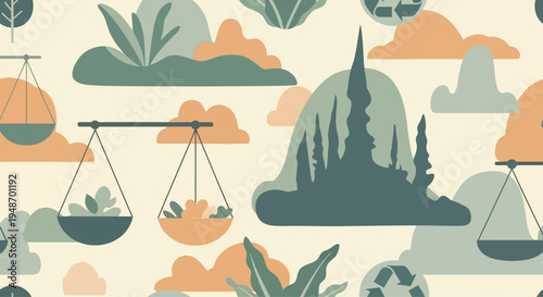 Environmental balance concept, scales weighing nature vs industry, sustainable future