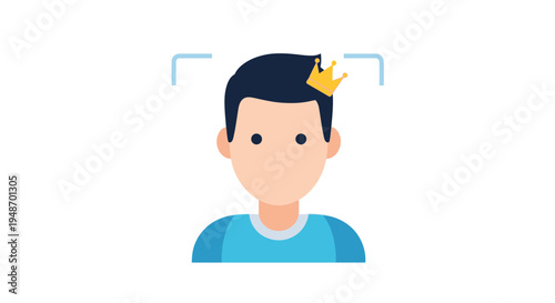 Man with crown icon, representing royalty, success, or leadership, within a facial recognition frame.