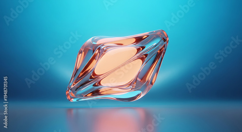 Transparent pink glass or plastic on blue background