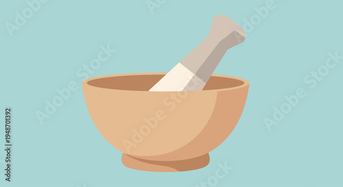 Mortar and Pestle, Kitchen Tool for Grinding Herbs and Spices, Isolated on Blue Background