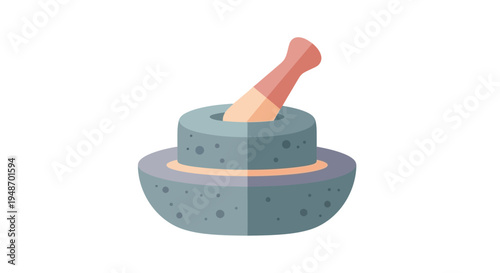 Stone mortar and pestle for grinding spices and herbs, traditional kitchen tool