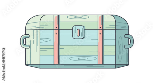 Vintage Wooden Treasure Chest with Straps and Handles, Cartoon Style