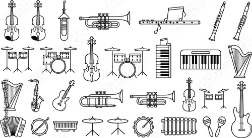 Set of 30 musical instruments icons vector