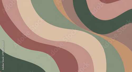 Wavy lines in shades of green brown pink and beige abstract colorful background