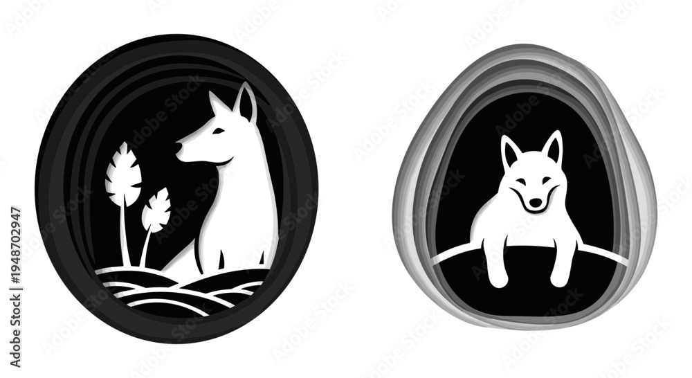 Fototapeta premium Modern Dog Silhouette Icons, Minimalist Canine Graphics, Abstract Animal Art, Vector Logos