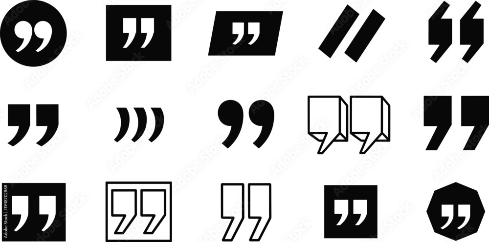 Fototapeta premium Quotation Mark and Quote Symbol Icon Set with Speech Bubble Citation Marks for Typography, Editorial Design, Writing, Dialogue and Text Formatting