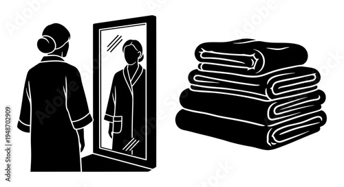 Traditional garment inspection and neatly folded cloth stacks Vector, illustration