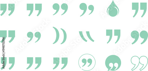 Modern Quotation Marks Icon Set Collection with Speech Quote Symbols for Typography, Messaging, Testimonials, Dialogue Design, and Editorial Graphic Elements